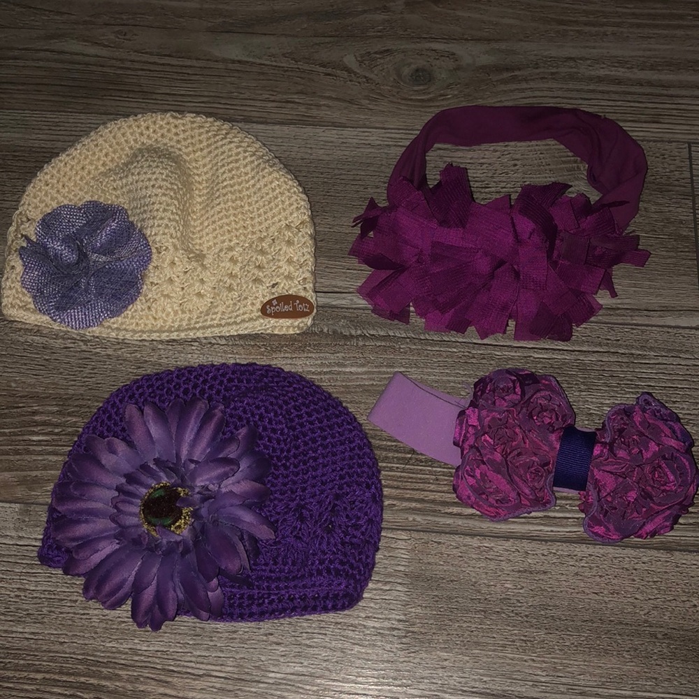 Two hats by Spoiled Tots & Two Headbands